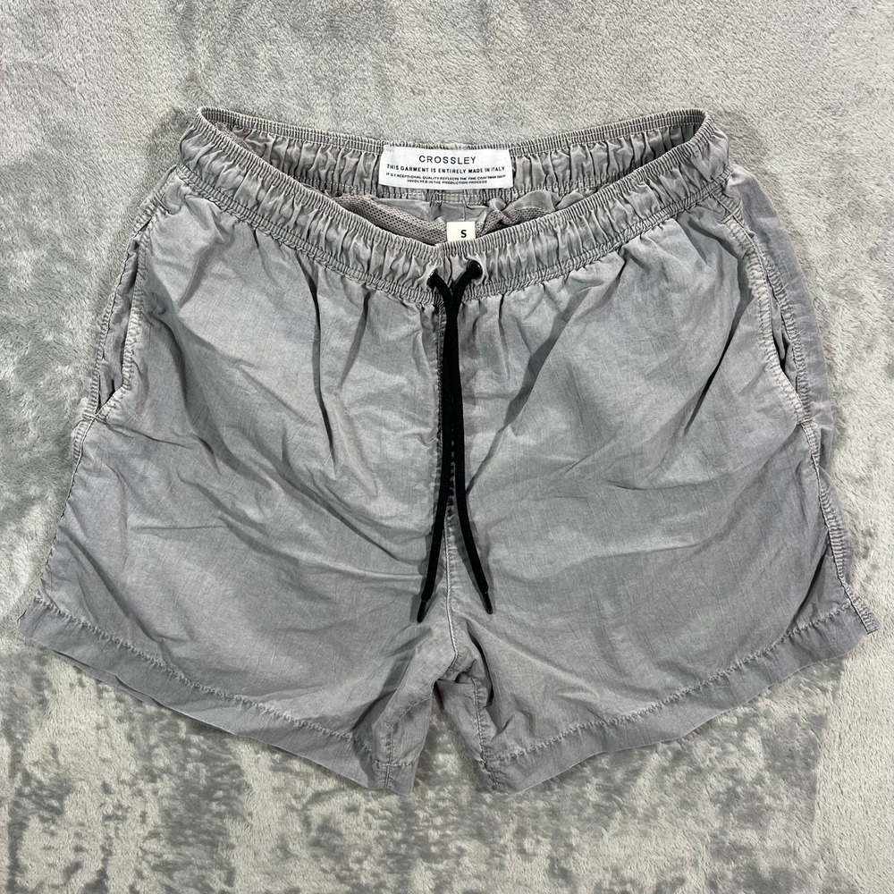 Crossley Widert Swim Shorts Mens Small Grey Made in Italy Lined Drawstring Beach
